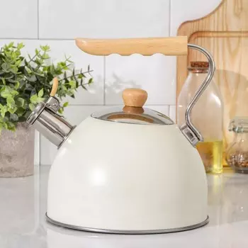 Чайник со свистком Wood, 2,5 л, ручка дерево, индукция, цвет бежевый