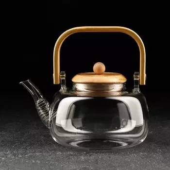 Чайник заварочный с бамбуковой крышкой «Эко. Бабл», 800 мл, 1813.512.5 см, металлический фильтр, стекло
