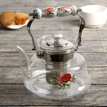 Чайник стеклянный заварочный «Мари», 1,2 л, 18,51612,5 см, металлическое сито
