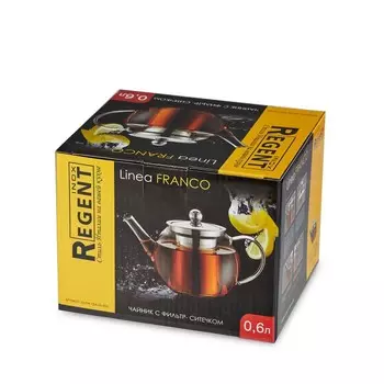 Чайник заварочный Regent inox Franco, стеклянный, с ситечком, 0.6 л