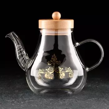 Чайник стеклянный заварочный с бамбуковой крышкой и металлическим фильтром «Эко. Восток», 1,2 л, 2012,517 см