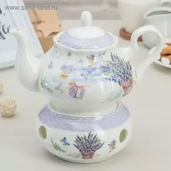 Чайник заварочный с подставкой для подогрева «Лаванда», чайник 900 мл, подставка 13,5 см