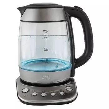 Чайники jvc JK-KE1825, стекло, 1.7 л, 2200 Вт, чёрный с серебристым