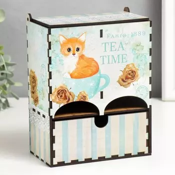 Чайный домик двойной с ящиком "Котёнок" 20х8,7х15,2 см