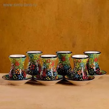 Чайный набор 12 предметов "Рельеф зеленый" 120мл