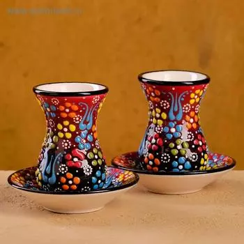 Чайный набор 4 предмета "Рельеф красный" 120мл