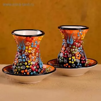 Чайный набор 4 предмета "Рельеф оранжевый" 120мл