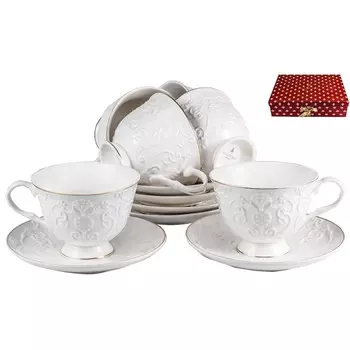 Чайный набор Balsford «Грация», 12 предметов, 220мл, белый рельефный рисунок с золотом