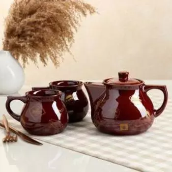 Чайный набор "Инжир", 3 предмета, коричневый, чай бронза, 0.65/0.3 л, микс