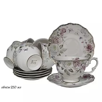 Чайный набор Lenardi «Пионы», фарфор, 250 мл, 12 предметов