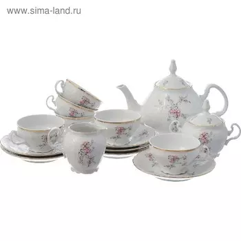 Чайный сервиз 6/9 Bernadotte, декор «Дикая роза, отводка золото», 15 предметов
