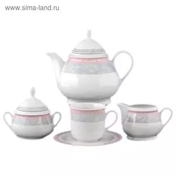 Чайный сервиз 6/9 Jana, декор «Серый мрамор с розовым кантом», 15 предметов