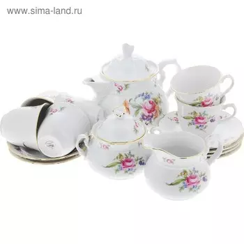 Чайный сервиз 6/9 Menuet, декор «Мейсенский цветок, отводка золото», 15 предметов