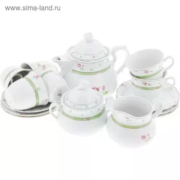 Чайный сервиз 6/9 Menuet, декор «Роза, зелёная отводка», 15 предметов
