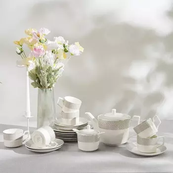 Чайный сервиз WY Eternal, 20 предметов, чайник 1 л, 6 кружек 250 мл, 6 блюдец, 6 тарелок пирожковых, фарфор