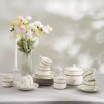 Чайный сервиз WY Grace, 20 предметов, чайник 1000 мл, 6 кружек 250 мл, 6 блюдец d=15.5 см, 6 тарелок пирожковых d=20.5 см, фарфор