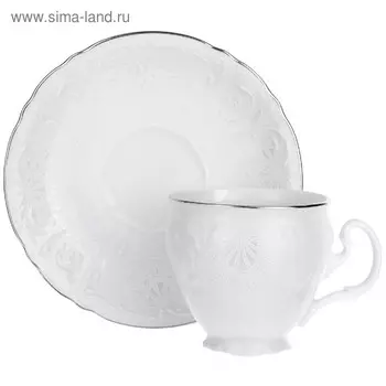 Чашка 170 мл с блюдцем 140 мм высокая Bernadotte, декор «Деколь, отводка платина», 170 мл