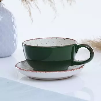 Чашка 200 мл с блюдцем d-13 см, изумрудная