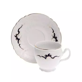 Чашка 240 мл с блюдцем 160 мм Bernadotte, декор «Синие вензеля»