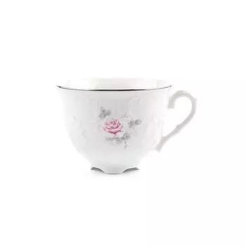 Чашка чайная Cmielow Rococo «Бледные розы, отводка платина», 330 мл
