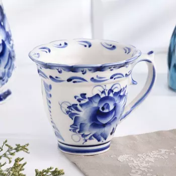 Чашка гжель «Мария», бело-синий,керамика, 10 9 см,