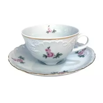 Чашка с блюдцем Rococo «Мейсенский букет, отводка золото», 220 мл
