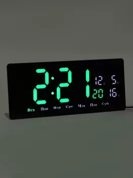 Часы электронные настенные, 36.215.5 см, зелёные цифры