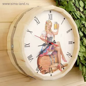 Часы банные бочонок "Добропаровъ. Дама с пивом"