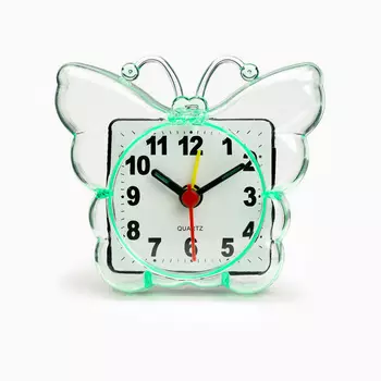 Часы - будильник настольные "Бабочка", дискретный ход, циферблат 5.5 см, 9 х 8 см, зеленые