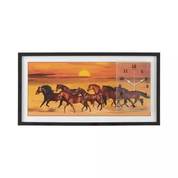 Часы-картина настенные, интерьерные "Стая лошадей", 50 х 100 см, на холсте, бесшумные