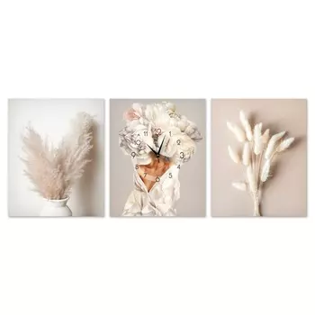 Часы-картина настенные модульные "Сухоцветы", 30 х 40 см, бесшумные, триптих