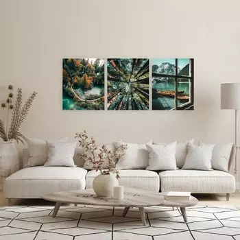 Часы-картина настенные модульные, триптих "Лес", плавный ход, 3 шт 48х39 см