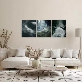 Часы-картина настенные модульные, триптих "Водопад", плавный ход, 3 шт 48х39 см