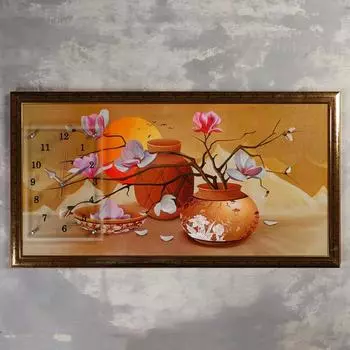 Часы-картина настенные, интерьерные "Закат в пустыне", 50 х 100 см, на холсте, бесшумные