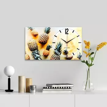 Часы-картина настенные, серия: Интерьер, "Ананасы", плавный ход, 35 х 60 см
