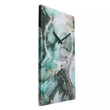 Часы-картина настенные, интерьерные "Зеленый мрамор", 35 х 60 см, на холсте, бесшумные