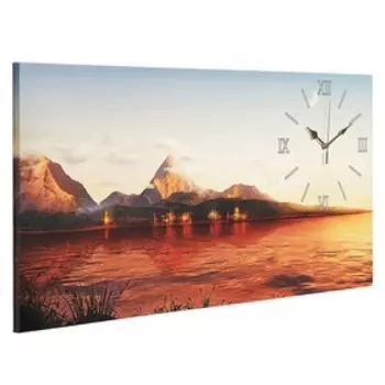 Часы-картина настенные, серия: Природа, "Озеро и горы", 50 х 100 см