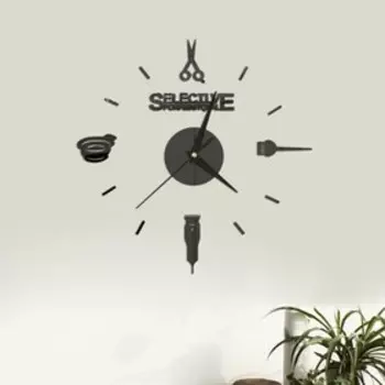 Часы настенные интерьерные, 3d "Парикмахер", наклейка, большие, d-45 см