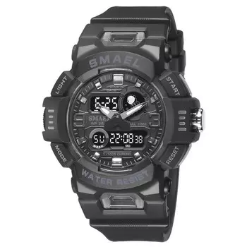 Часы наручные электронные, с будильником, d-5.3 см, ремешок l-27 см, 5 ATM, черные
