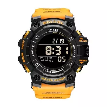 Часы наручные электронные, с будильником, d-5.9 см, ремешок l-26 см, 5 ATM, желтый ремешок