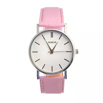 Часы наручные женские, d-4 см, хром, розовый ремешок 20 мм