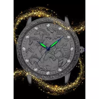 Часы наручные кварцевые мужские "Кони", d-4.4 см, серебро