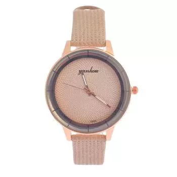 Часы наручные женские YUNKOU, d=3.8 см, ремешок экокожа, 22 см, бежевый, микс