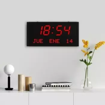 Часы электронные настенные "Соломон", с будильником, 38 х 19 х 5 см, красная индикация, черные