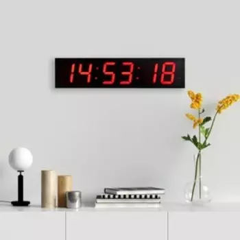 Часы электронные настенные "Соломон", таймер, секундомер, 97 х 8 х 23 см, красная индикация, чёрные