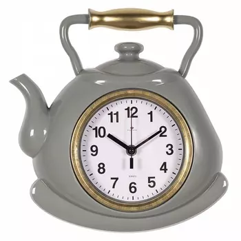 Часы настенные для кухни "Классика. Чайник", бесшумные, 27 х 28,5 см, оливковые с золотом