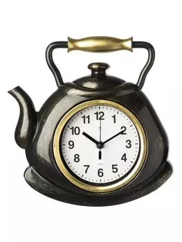 Часы настенные для кухни «Классика. Чайник», бесшумные, плавный ход, чёрные с золотом