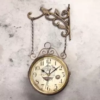 Часы настенные двусторонние, на подвесе "Птичка в клетке", плавный ход, d-17 см, 23 х 44 см