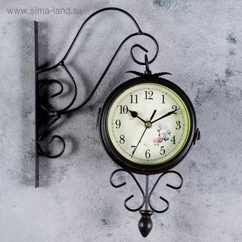 Часы настенные двусторонние, на подвесе «Весенние», плавный ход, циферблат d-17 см, 3048 см