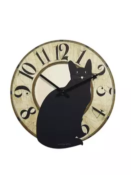 Часы настенные Gatto nero, черный кот, интерьерные, плавный ход, d=33.5 см